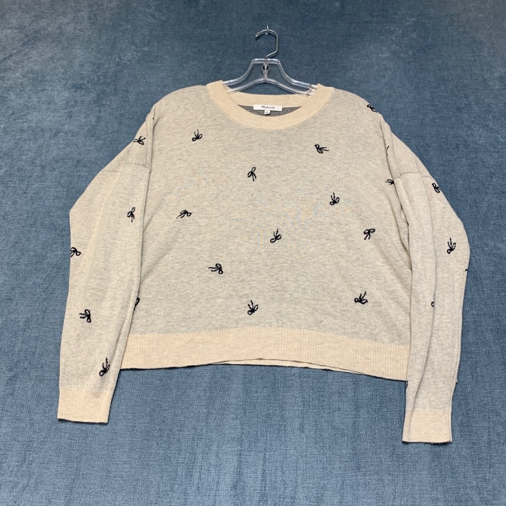 Madewell Sweater Womens Medium Taupe Viscose Bow Jacquard Tight Knit Outdoor